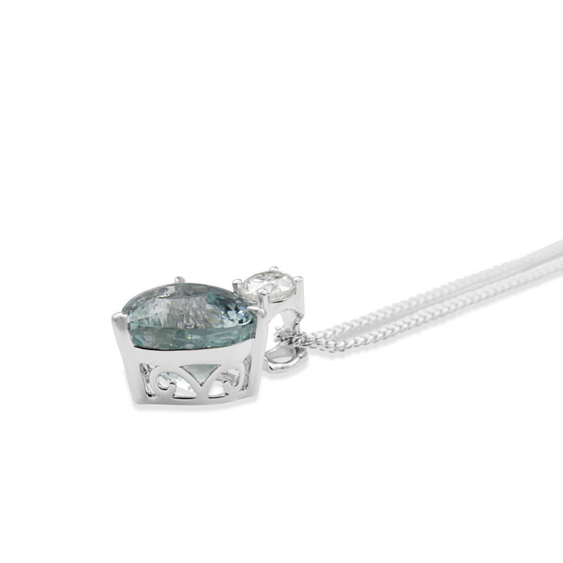 18ct White Gold Heart Aquamarine and Diamond Pendant