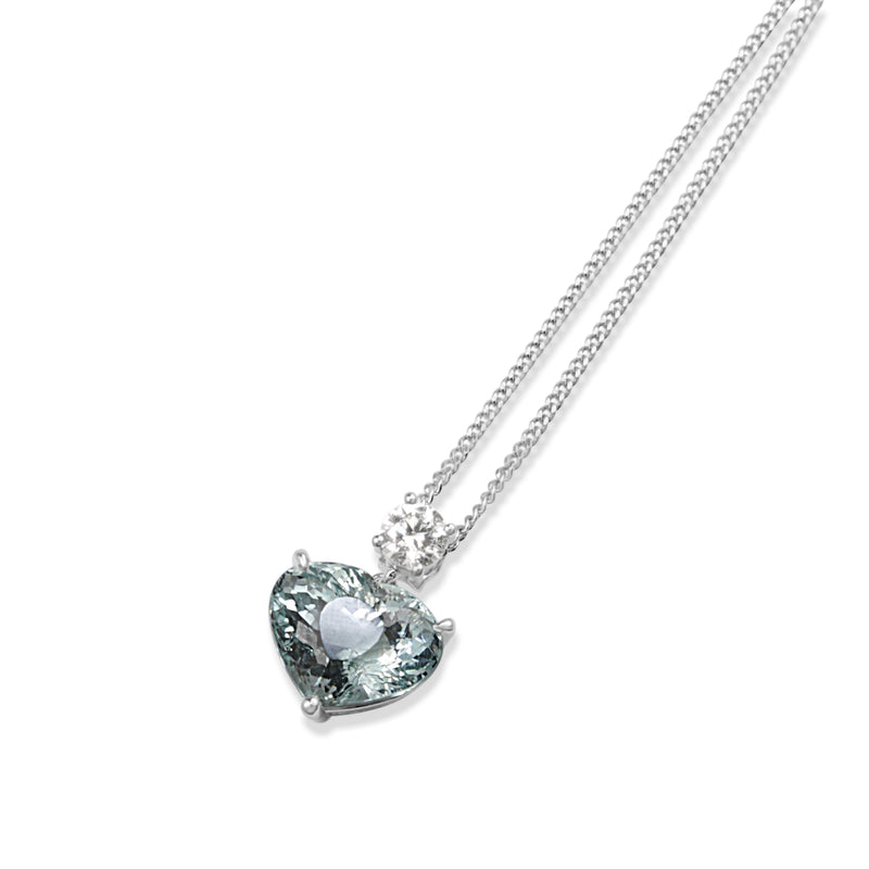 18ct White Gold Heart Aquamarine and Diamond Pendant