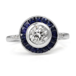 Platinum Sapphire and Diamond Art Deco Style Target Ring