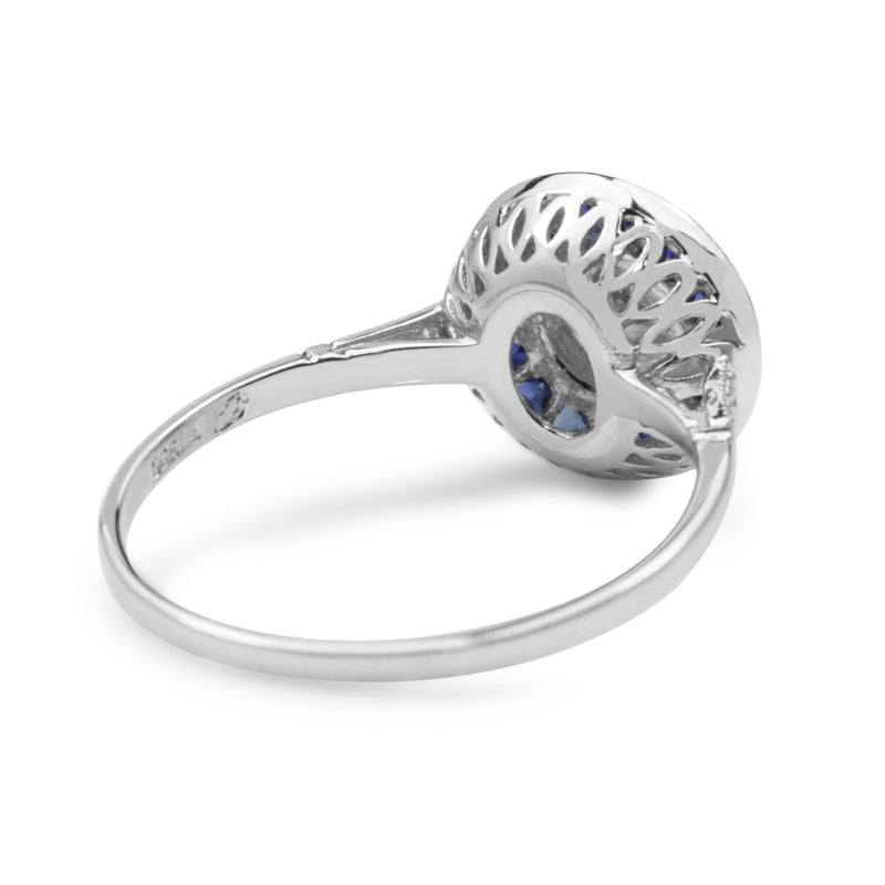 Platinum Sapphire and Diamond Art Deco Style Target Ring