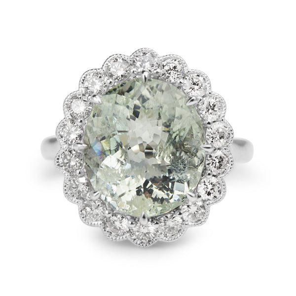 18ct White Gold Aquamarine and Diamond Daisy Ring