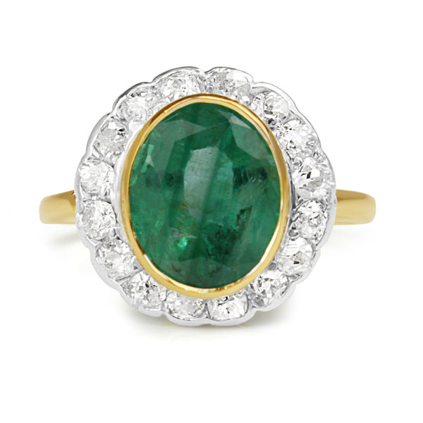 18ct Yellow and White Gold Vintage Emerald and Diamond Ring