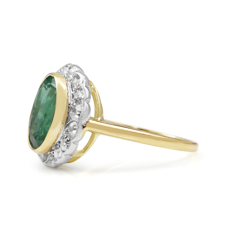 18ct Yellow and White Gold Vintage Emerald and Diamond Ring