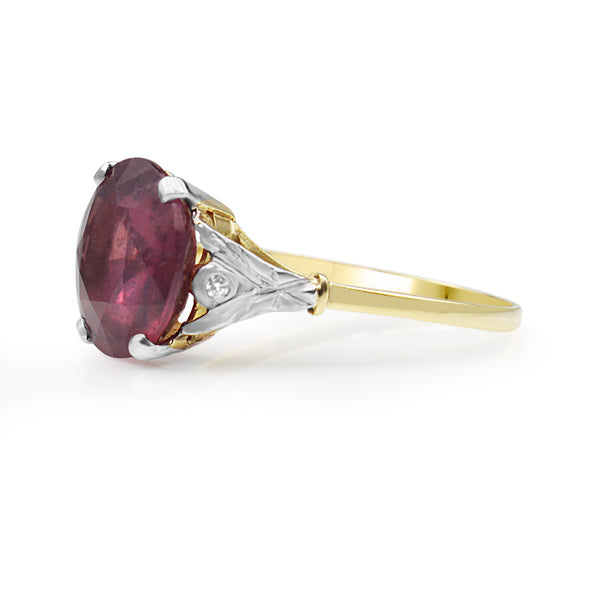 18ct Yellow and White Gold Treated Ruby and Diamond Ring