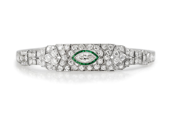 Platinum Art Deco Emerald and Diamond Bracelet