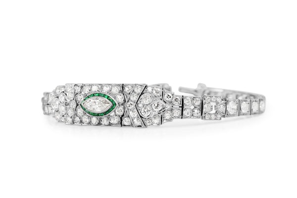 Platinum Art Deco Emerald and Diamond Bracelet