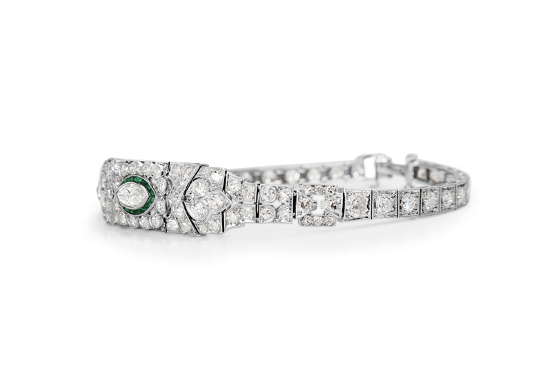 Platinum Art Deco Emerald and Diamond Bracelet