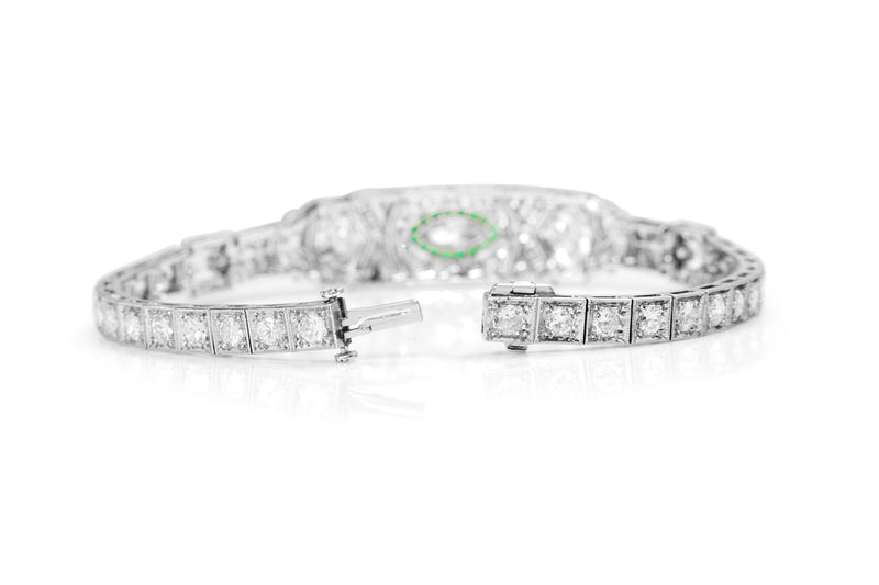 Platinum Art Deco Emerald and Diamond Bracelet