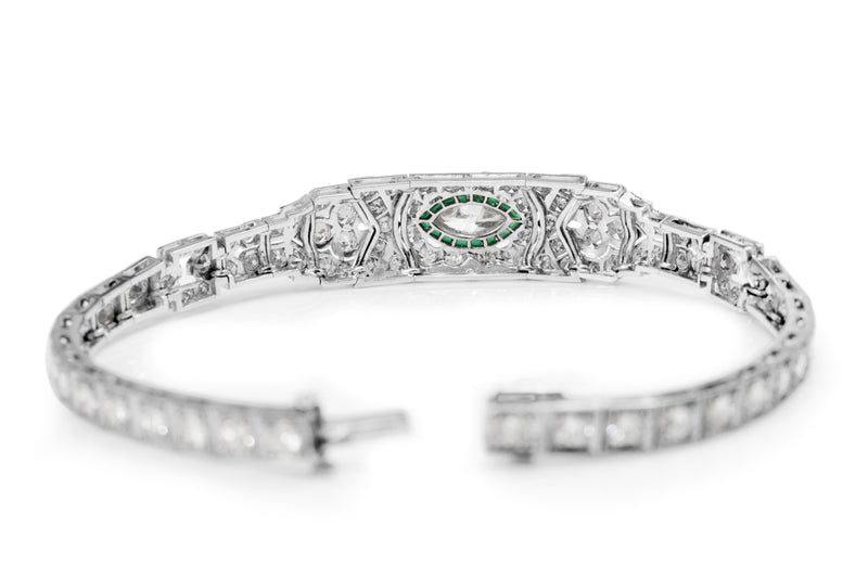 Platinum Art Deco Emerald and Diamond Bracelet