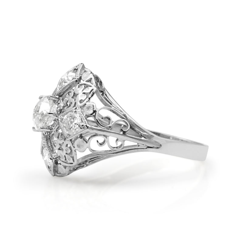 14ct White Gold Art Deco Old Cut Diamond Ring