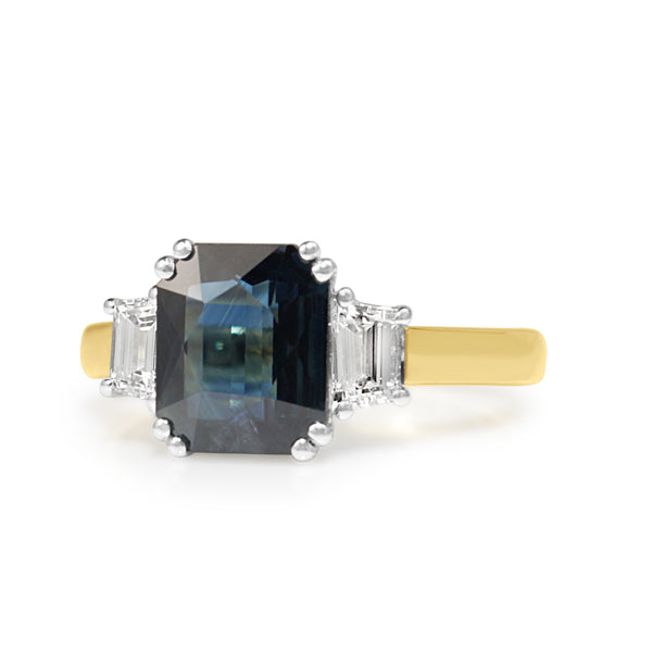 18ct Yellow and White Gold Sapphire and Diamond 3 Stone Ring