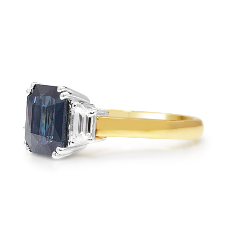 18ct Yellow and White Gold Sapphire and Diamond 3 Stone Ring