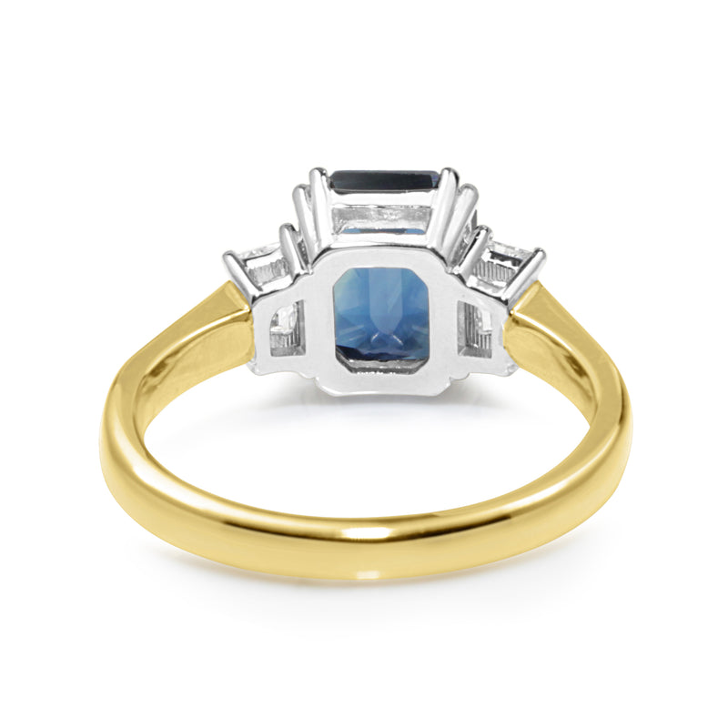 18ct Yellow and White Gold Sapphire and Diamond 3 Stone Ring