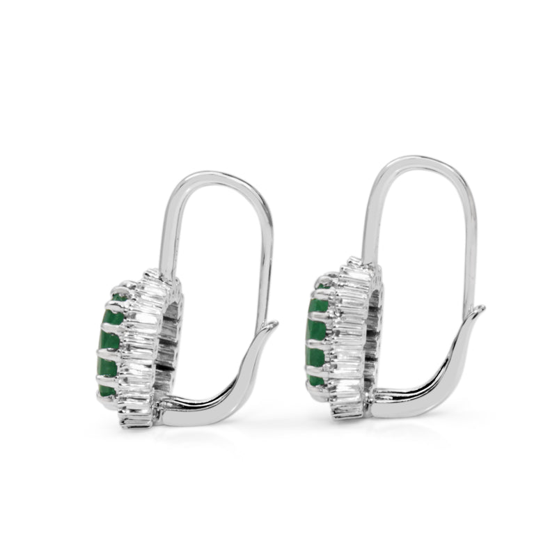 18ct White Gold Emerald and Diamond Halo Earrings