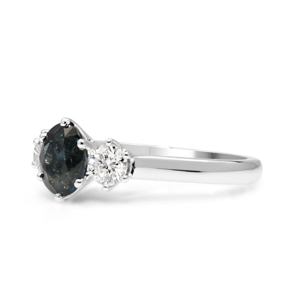 18ct White Gold Sapphire and Diamond 3 Stone Ring