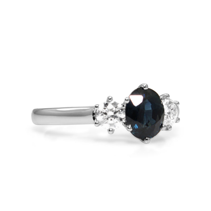 18ct White Gold Sapphire and Diamond 3 Stone Ring