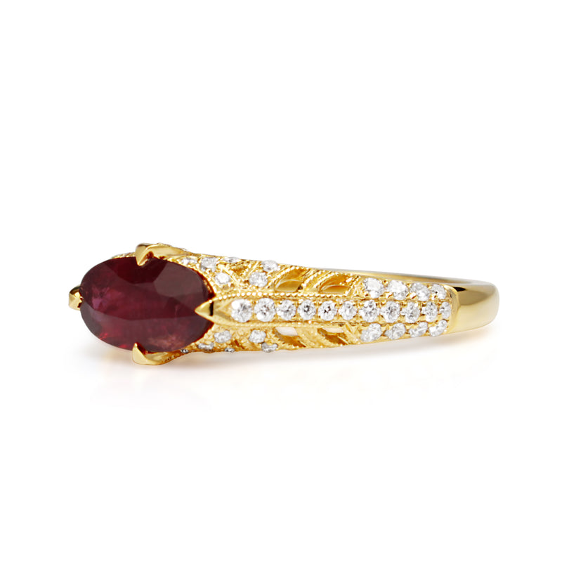 18ct Yellow Gold Vintage Style Ruby and Diamond Ring