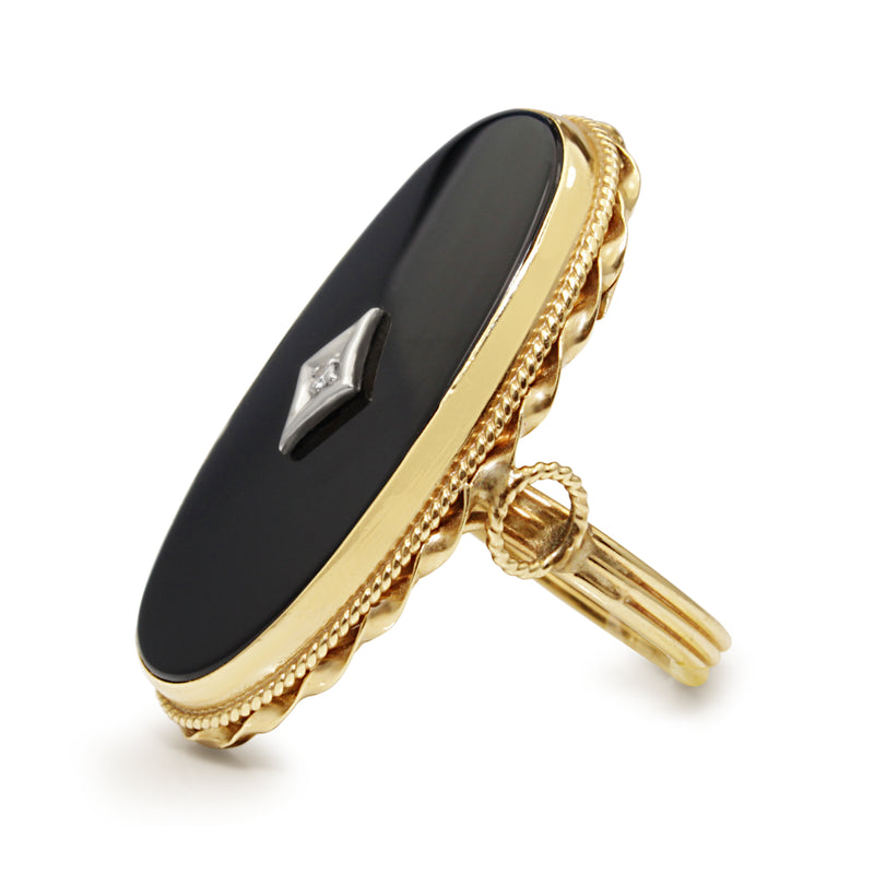 14ct Yellow Gold Vintage Onyx and Diamond Ring