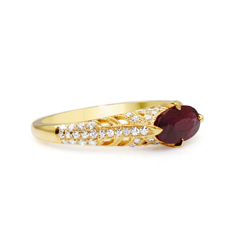 18ct Yellow Gold Vintage Style Ruby and Diamond Ring