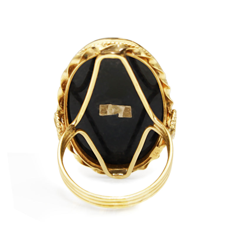 14ct Yellow Gold Vintage Onyx and Diamond Ring