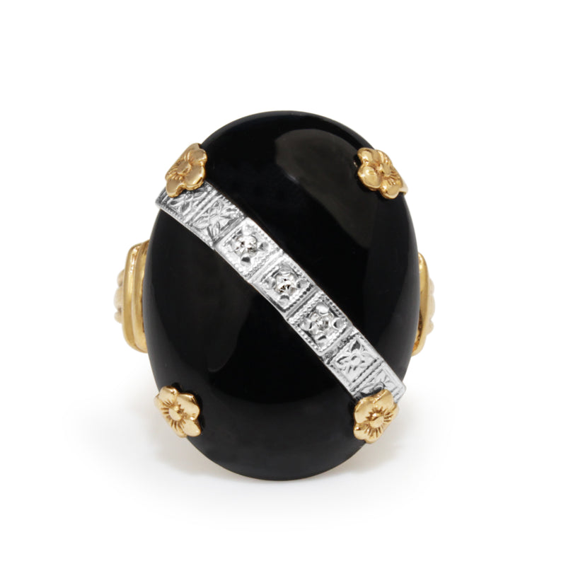 14ct Yellow Gold Onyx and Diamond Art Deco Ring