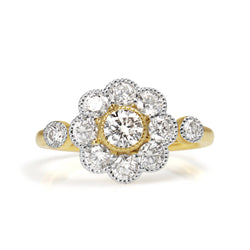 18ct Yellow and White Gold Diamond Daisy Ring