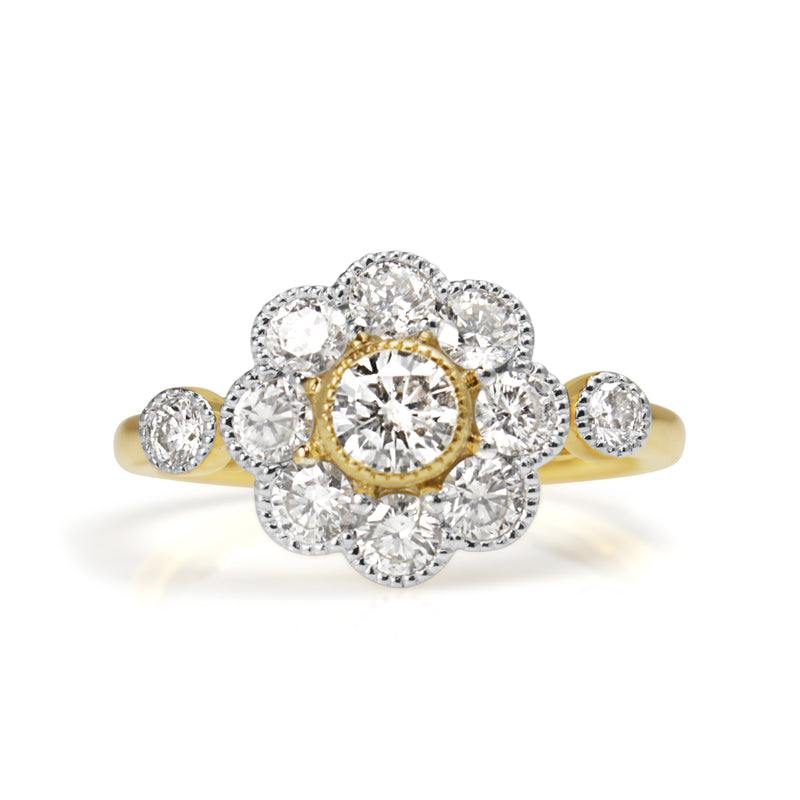 18ct Yellow and White Gold Diamond Daisy Ring