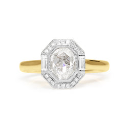 18ct Yellow and White Gold Vintage Style Rose Cut Diamond Halo Ring