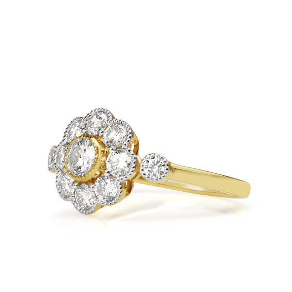 18ct Yellow and White Gold Diamond Daisy Ring