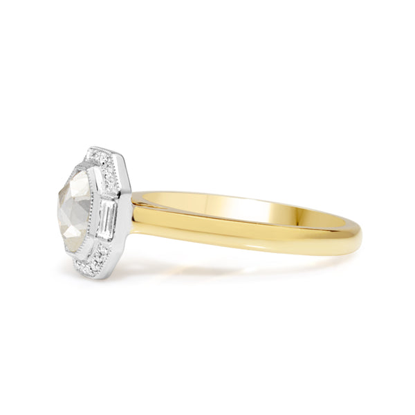 18ct Yellow and White Gold Vintage Style Rose Cut Diamond Halo Ring