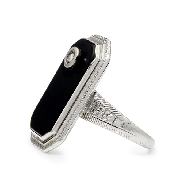 10ct White Gold Onyx and Diamond Art Deco Ring
