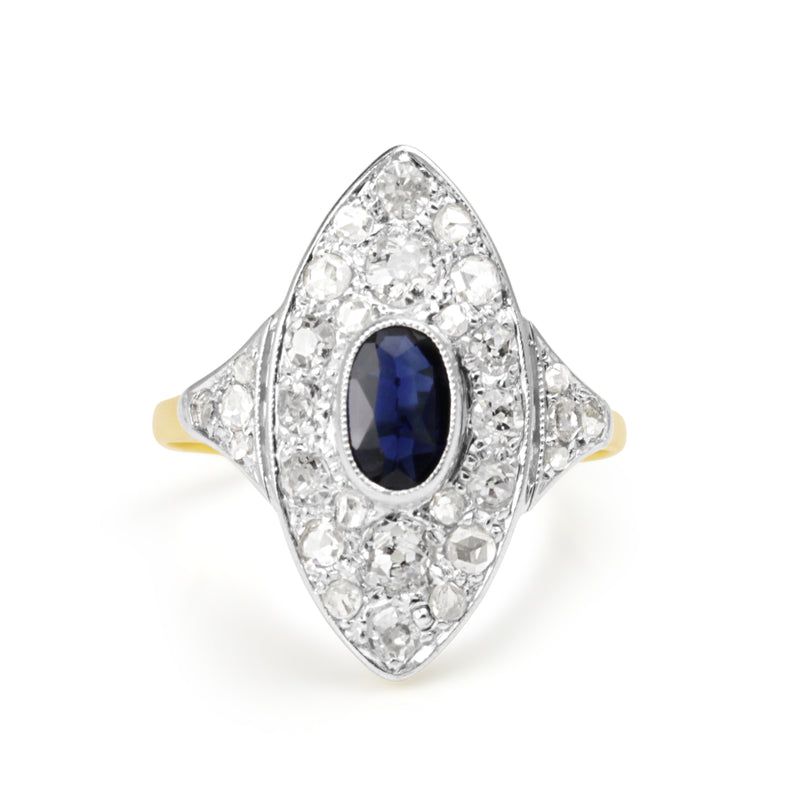 18ct Yellow and White Gold Antique Sapphire and Diamond Ring