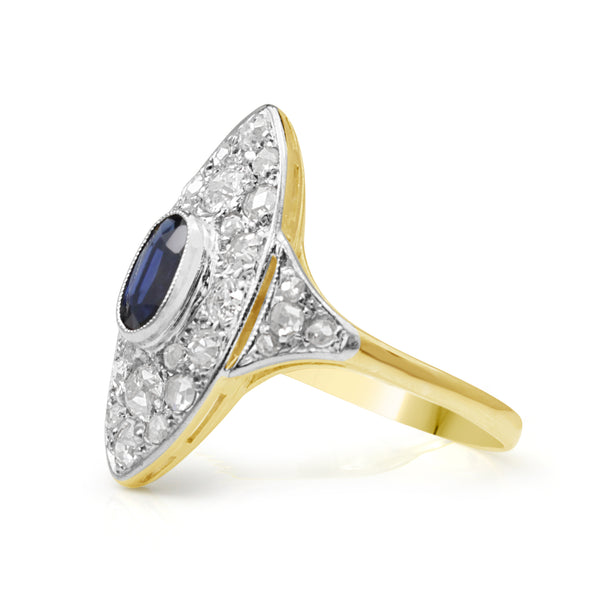 18ct Yellow and White Gold Antique Sapphire and Diamond Ring
