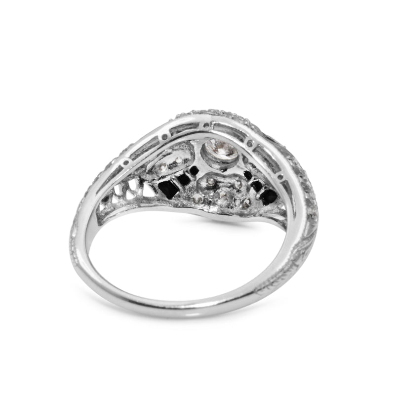 18ct White Gold Diamond and Onyx Art Deco Style Ring
