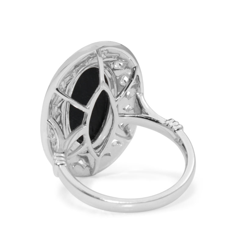 18ct White Gold Deco Style Onyx and Diamond Ring