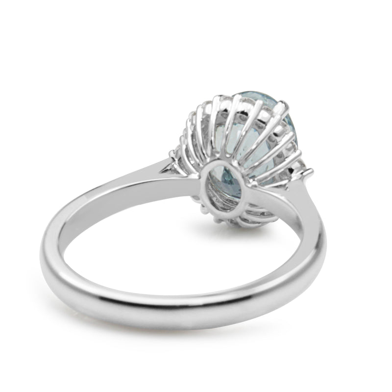 18ct White Gold Aquamarine and Diamond Halo Ring