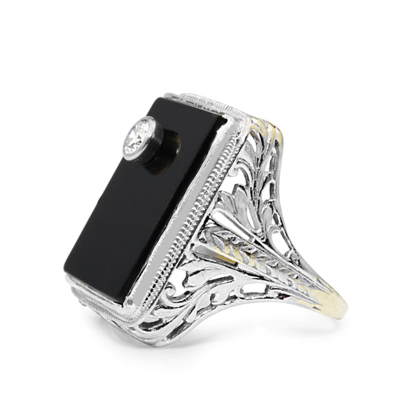 14ct Yellow and White Gold Art Deco Onyx and Diamond Ring