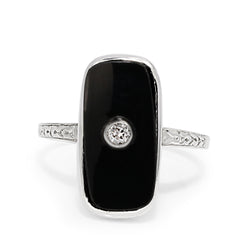 14ct White Gold Vintage Onyx and Diamond Ring
