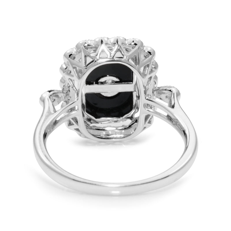 18ct White Gold Onyx and Diamond Vintage Style Ring