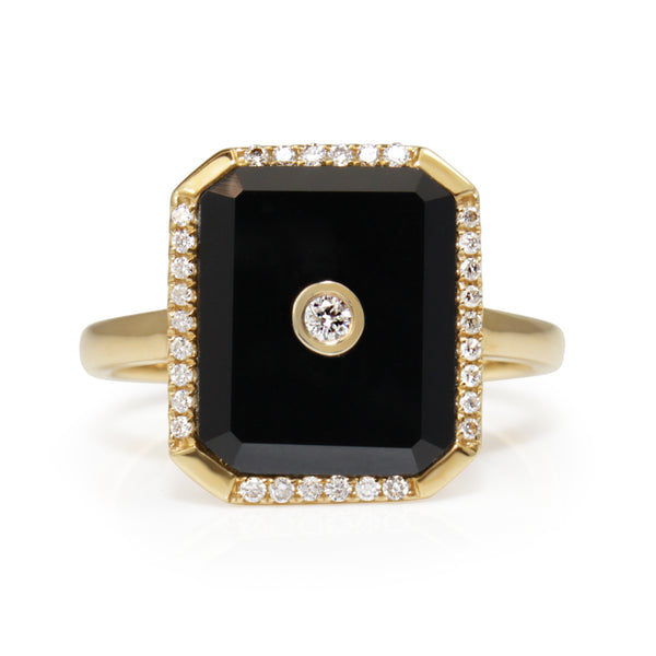9ct Yellow Gold Onyx and Diamond Art Deco Style Ring