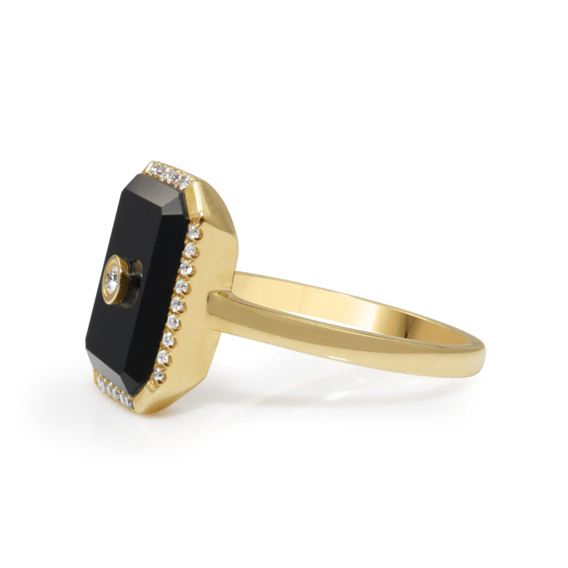 9ct Yellow Gold Onyx and Diamond Art Deco Style Ring