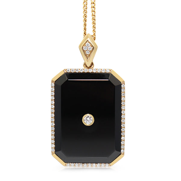 9ct Yellow Gold Onyx and Diamond Pendant / Enhancer