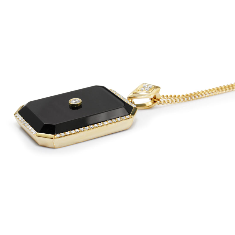 9ct Yellow Gold Onyx and Diamond Pendant / Enhancer