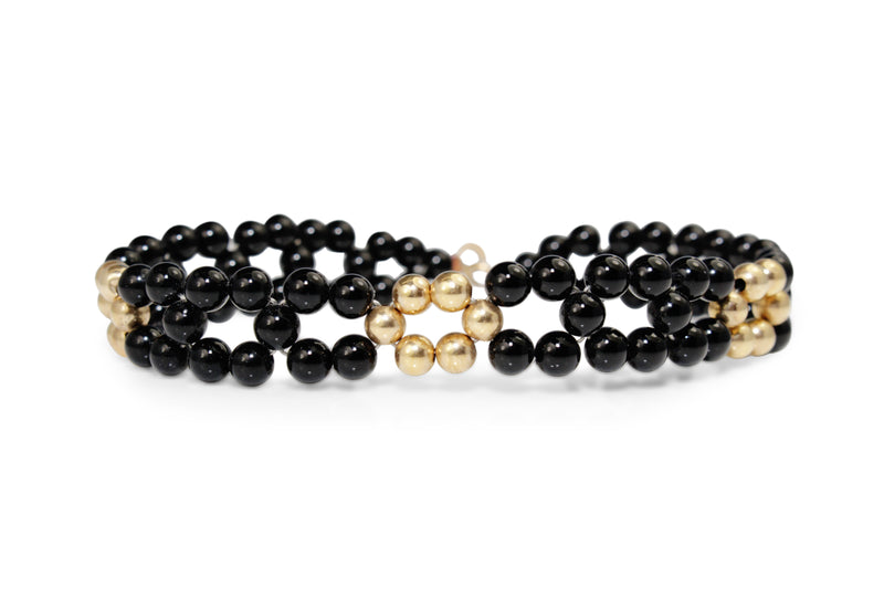 14ct Yellow Gold and Onyx Bead Bracelet