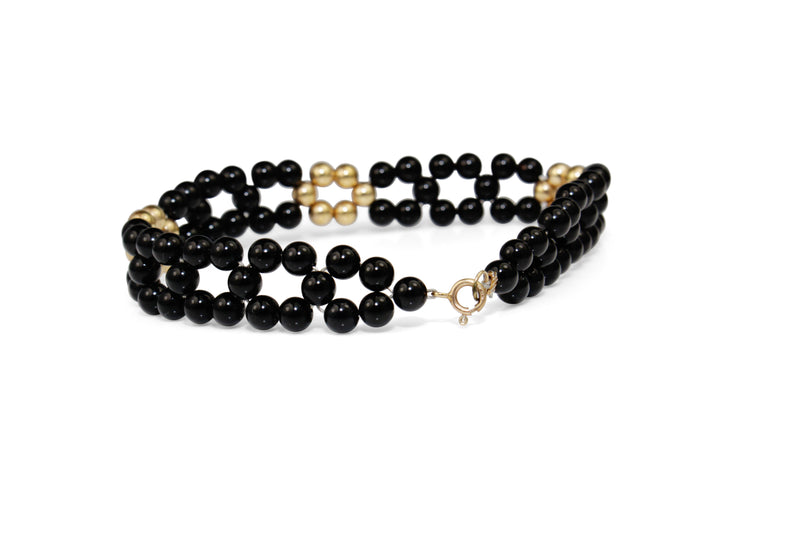 14ct Yellow Gold and Onyx Bead Bracelet