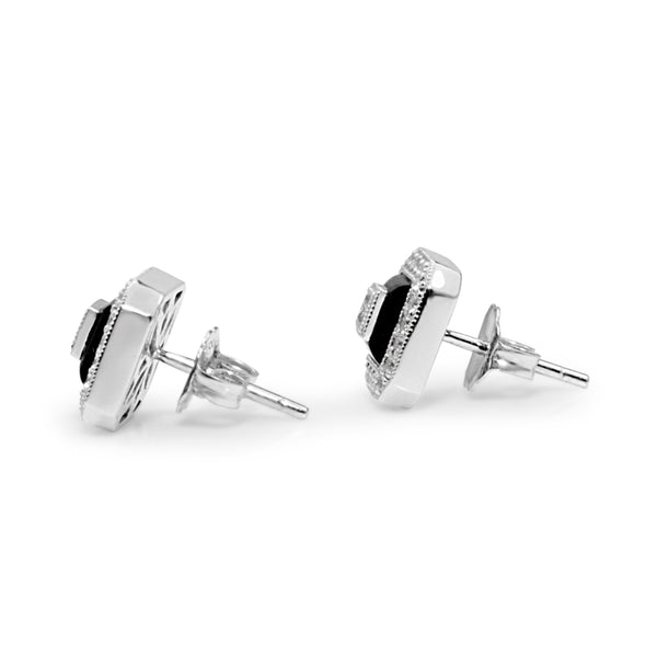 14ct White Gold Onyx and Diamond Stud Earrings
