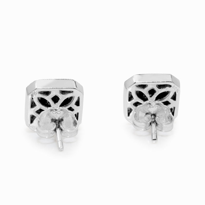 14ct White Gold Onyx and Diamond Stud Earrings