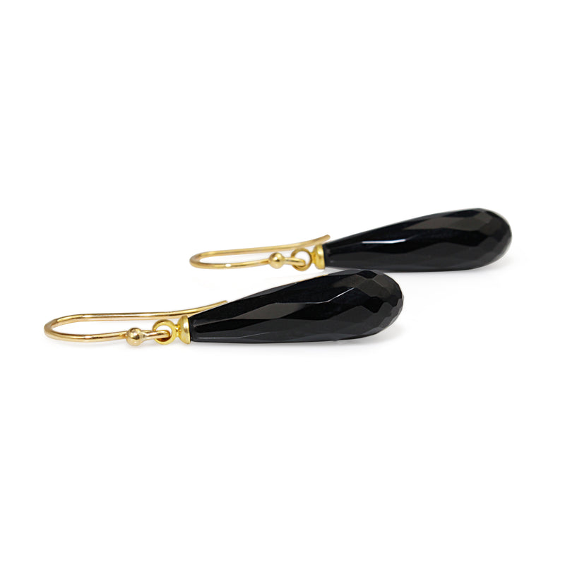 9ct Yellow Gold Onyx Briolette Earrings