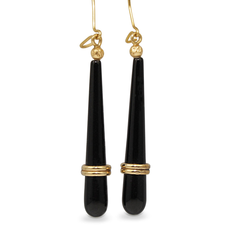18ct Yellow Gold and Onyx Drop Earrings
