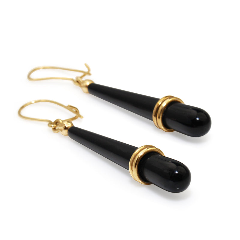 18ct Yellow Gold and Onyx Drop Earrings